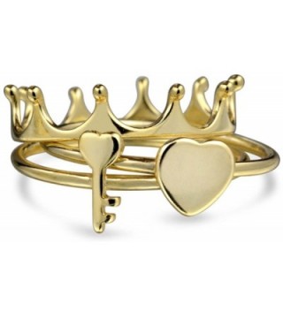 Bling Jewelry Princess Crown Heart Key Midi Ring Set Gold Plated Silver - CU11SFOT6LT