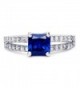 Sterling Silver Square Simulated Blue Sapphire with Clear Cubic Zirconia Ring- 6mm - C012JD9OL9L
