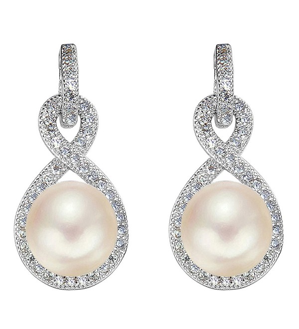 925 Sterling Silver CZ Cream Freshwater Cultured Pearl Teardrop Layer ...