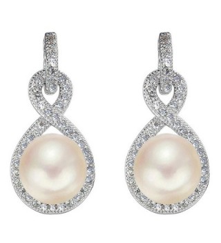 EleQueen 925 Sterling Silver CZ Cream Freshwater Cultured Pearl Teardrop Layer Bridal Hook Earrings Clear - CE12DKN4MXB