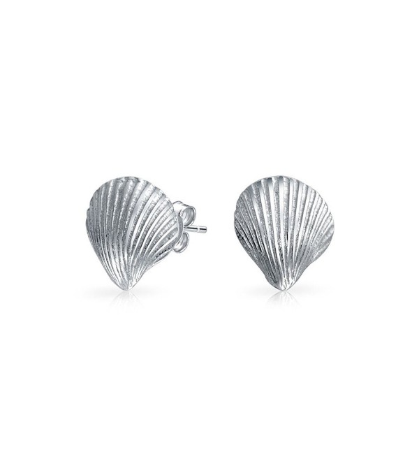 Bling Jewelry Nautical Cockle Shell Stud Earrings 925 Sterling Silver 14mm - CK11FTFYIYR