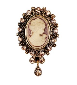 Vintage Rhinestone Cameo Brooch For Women Yellow Crystal Beauty Picture Alloy RareLove - CS185X7URLS