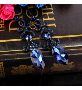 BriLove Chandelier Earrings Sapphire Black Silver Tone