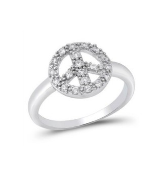 Sterling Silver Cz Peace Sign Ring (Size 4 - 9) - C4117D0YXZF