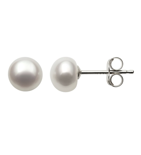Sterling Silver White Genuine Cultured Freshwater Pearl Stud Earrings - CH11C6XHLPX