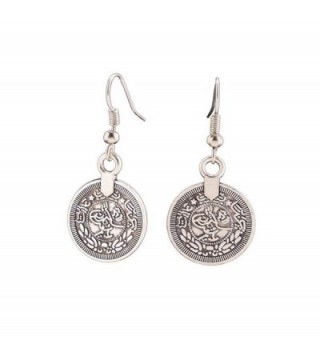 Andyle Vintage Tibetan Silver Round Coin Embossed Dangle Drop Hook Earrings - CG12LSPBHYP