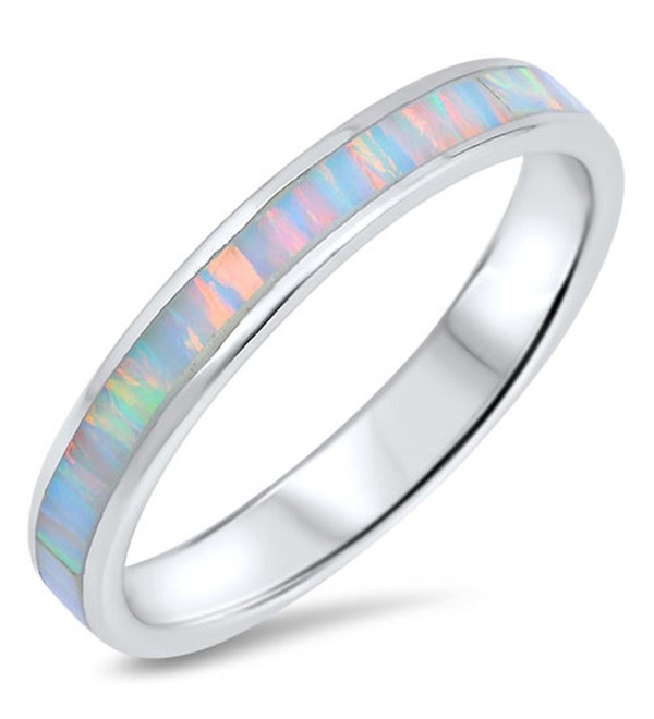 CHOOSE YOUR COLOR Sterling Silver Wedding Ring - White Simulated Opal ...