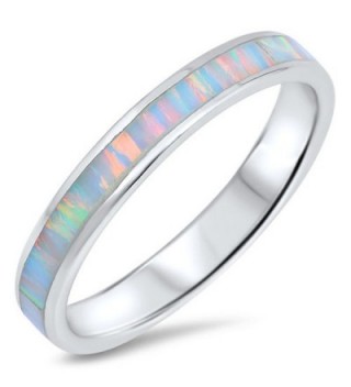 CHOOSE YOUR COLOR Sterling Silver Wedding Ring - White Simulated Opal - C112N6JKDOR