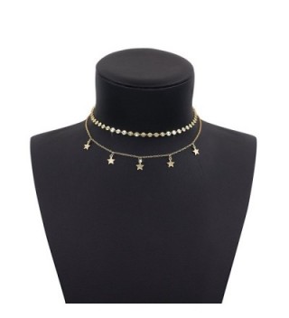 Boosic Double Layer Coin Chain Star Tassel Choker Necklace for Women- Golden - Golden Disc&Star - CR18527NEA2