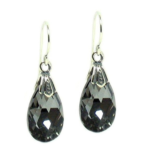 Queenberry Silver-Night Swarovski Elements Teardrop Crystal Sterling Silver Dangle Earrings - C8115UQGQ95