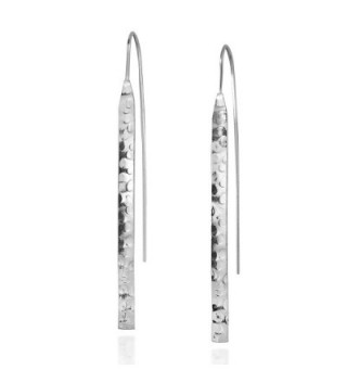 Trendy Long Hammered Curve .925 Sterling Silver Dangle Earrings - CV18228ID5S
