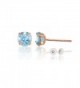 14K Rose Gold 6.00mm Semi-Precious Round Stud Earring - Aquamarine - CD187I0R26Z