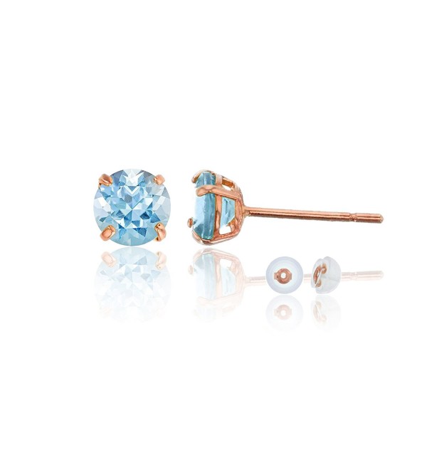 14K Rose Gold 6.00mm Semi-Precious Round Stud Earring - Aquamarine - CD187I0R26Z