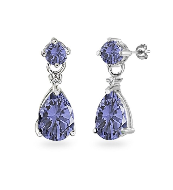 Sterling Silver Genuine- Created or Simulated Gemstone Teardrop Dangle Earrings - Simulated Tanzanite - CH1862KR2US