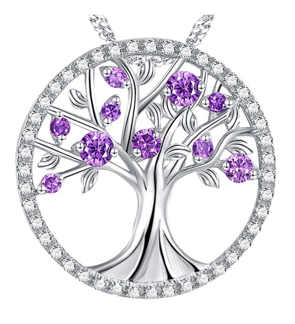 Amethyst Necklace February Birthstone Sterling - The Tree of Life Birthsone Necklace - C2189W39Y4A