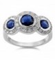 CHOOSE YOUR COLOR Sterling Silver Triple Round Ring - Blue Simulated Sapphire - CC187Z4M73I