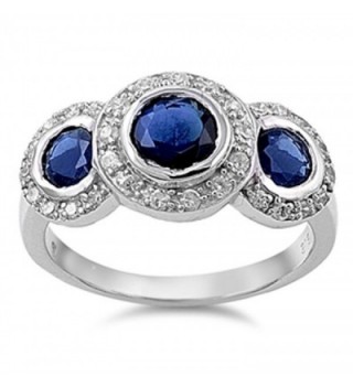 CHOOSE YOUR COLOR Sterling Silver Triple Round Ring - Blue Simulated Sapphire - CC187Z4M73I
