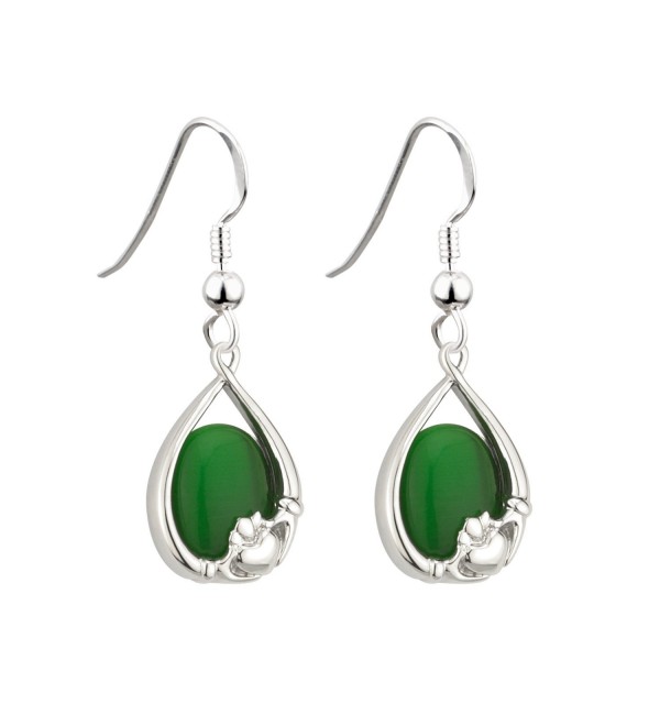 Irish Claddagh Earrings with Green Cats Eye by Solvar - CA11MYBFQ59