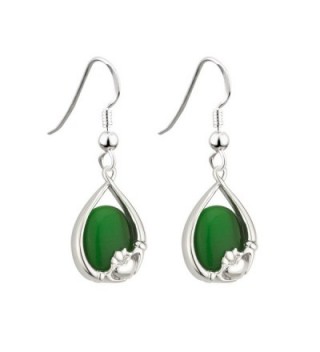 Irish Claddagh Earrings with Green Cats Eye by Solvar - CA11MYBFQ59