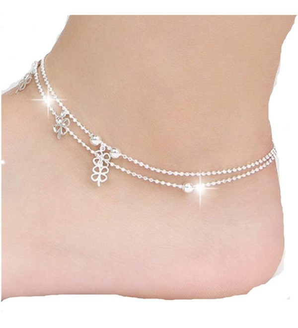 Susenstone Four-Leaf Clover Ankle Bracelet Beach Foot Jewelry - CJ12D3LTZT1