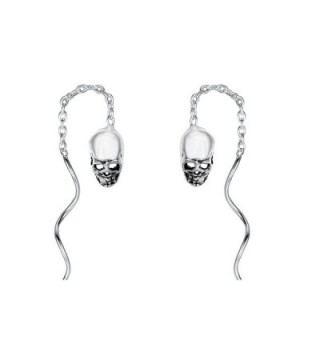 EleQueen 925 Sterling Silver Vintage Inspired Gothic Skull Chain Ear Threader Drop Earrings - CH184HSSS4H