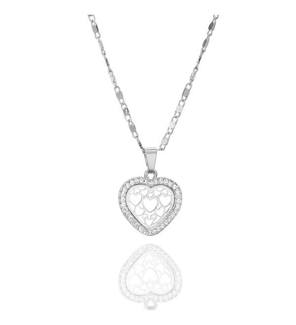 Necklace Pendant Brilliant Rhinestone Zirconia - Silver Plated Love Heart - CI188SCY88R