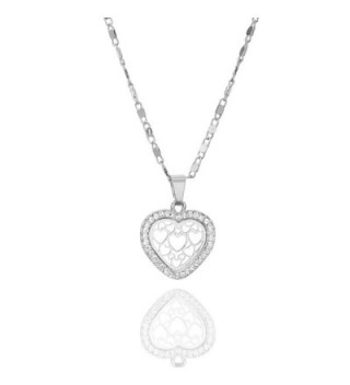 Necklace Pendant Brilliant Rhinestone Zirconia - Silver Plated Love Heart - CI188SCY88R