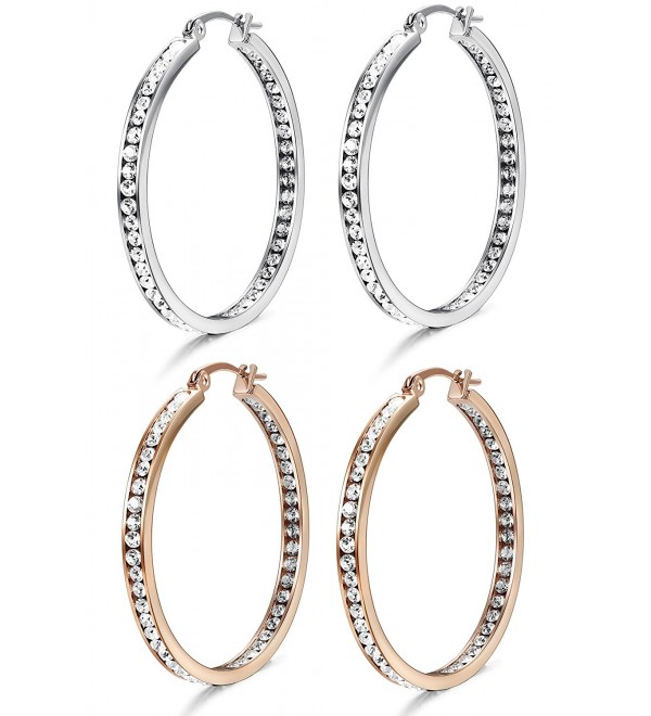 Jstyle 2 Pairs Stainless Steel Hoop Earrings for Women Girls Huggie CZ Earrings - B:40MM - CG187T72ZC6