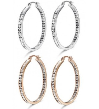 Jstyle 2 Pairs Stainless Steel Hoop Earrings for Women Girls Huggie CZ Earrings - B:40MM - CG187T72ZC6