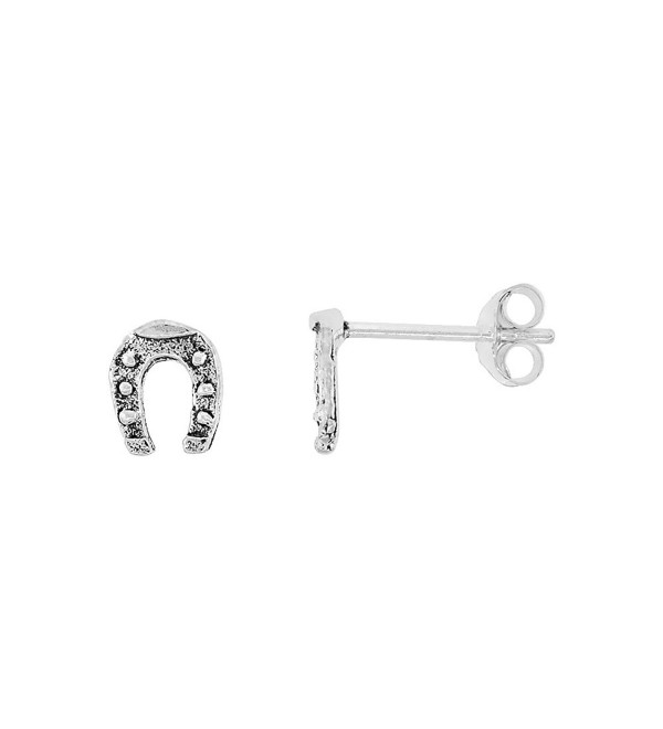 Tiny Sterling Silver Horseshoe Stud Earrings - C0111B26Y6R