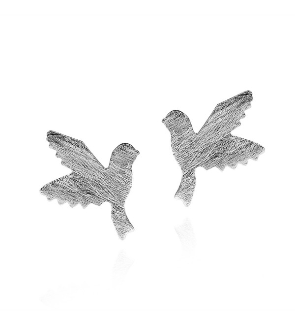Doting Birds in Flight Textured .925 Sterling Silver Stud Earrings - C711TBZSUA3