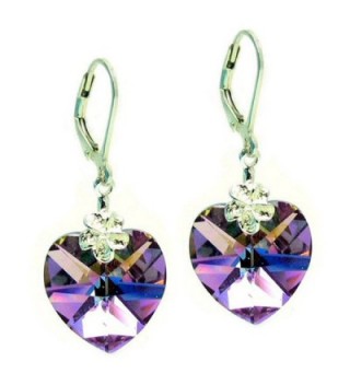 Swarovski Elements Purple Heart Crystal Sterling Silver Leverback Dangle Earrings - CV115UAD6KR