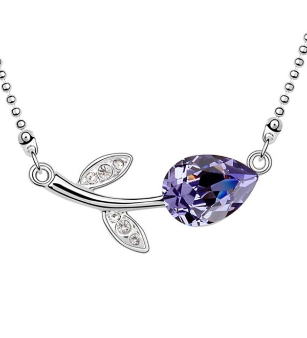 Delicate Necklace Swarovski Element Austrian Crystal Lovely Rose Flower Necklace - Tanzanite - CU11EIKS8NB