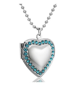 Love Heart Locket Necklace Pendant Blue CZ Birthstone Photo Locket Charm Living Memory Locket Gold Plated - CV1862GEKDD