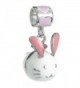 Rhodium-plated Sterling Silver Lovely Easter Rabbit Enamel European Style Dangle Bead Charm - CC11APG421D