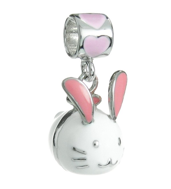 Rhodium-plated Sterling Silver Lovely Easter Rabbit Enamel European Style Dangle Bead Charm - CC11APG421D