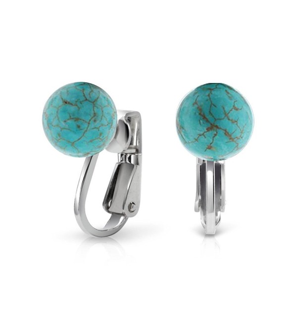 Bling Jewelry .925 Silver Reconstituted Turquoise Ball Bead Clip On Earrings - CJ116697SKL