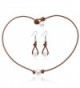 Aobei One Cultured Freshwater Pearl Choker Leather Necklace Earring Set for Women Fine Jewelry 16"/18" - CI186G36Y5U