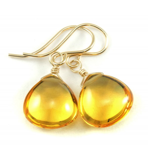 14k Gold Filled Simulated Citrine Earrings Smooth Heart Briolette Drops Yellow - CB11JMJVNMV