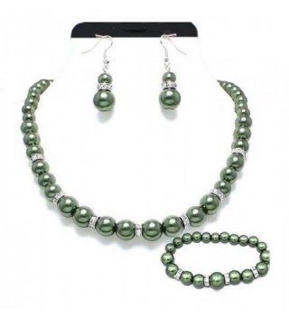 Pearl Single Strand Necklace Set Quality Fashion Jewelry Boxed - Dark Green - CE17Z4AU3EH