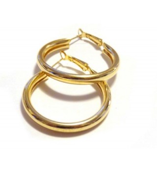 Medium Hoop Earrings Shiny Gold tone Round Hoop Earrings Lightweight 1.5 inch Hoop - CI12EF7QB0X