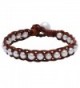 Hand Braided White Freshwater Cultured Pearl Bead Bracelet with Genuine Leather Cord 7.8" - Light Brown - CF12FVPVLZD