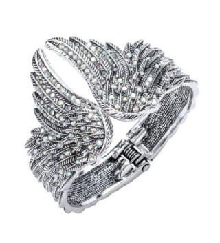 Szxc Jewelry Women's Crystal Guardian Wings Hinged Bangle Bracelet - silver AB - CQ17YIX7KND
