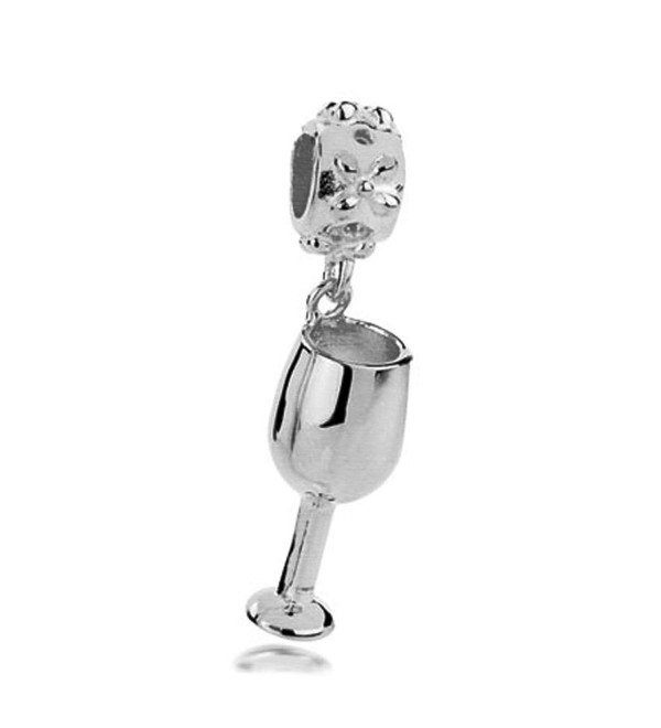 Christmas Special- Jovana Sterling Silver Wine Goblet Dangle Bead Charm- Fits Pandora Bracelet - C7129PYJ4LJ