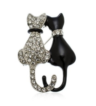 PammyJ Black and Crystal Double Twin Cat Brooch Pin - C812EXN9F2Z