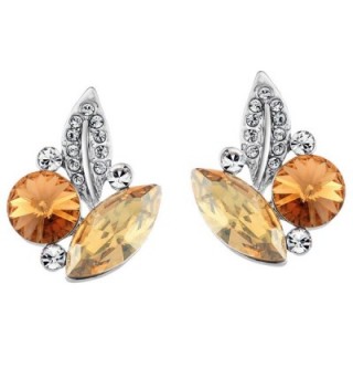 Neoglory Jewelry Platinum-plated Leaf Stud Post Earrings with Champagne Crystal - CD11B5W9GLN