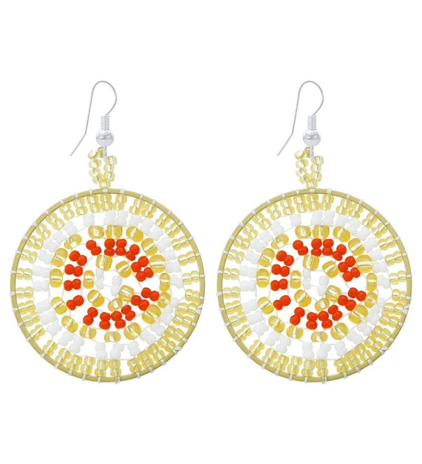 Handmade Bohemian Earrings Beadwork Jewelry - Yello and White - CV187D7XAMA