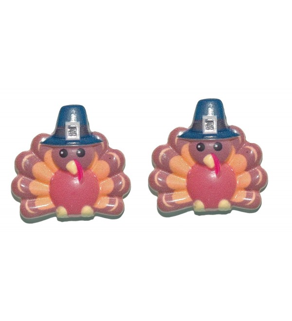 Turkey With Pilgrim Hat Thanksgiving Stud Earrings (H293) - CC183OIOY9H