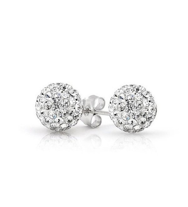Solid 925 Sterling Silver White Clear Bead Crystal Disco Ball Stud Post Earrings 6MM 8MM 10mm Gift - CG12HD3KNJV