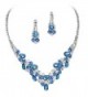 Elegant Multi Blue V-Shaped Rhinestone Crystal Garland Prom Bridesmaid Necklace Set Silver Tone K3 - CL12HCTTOBT
